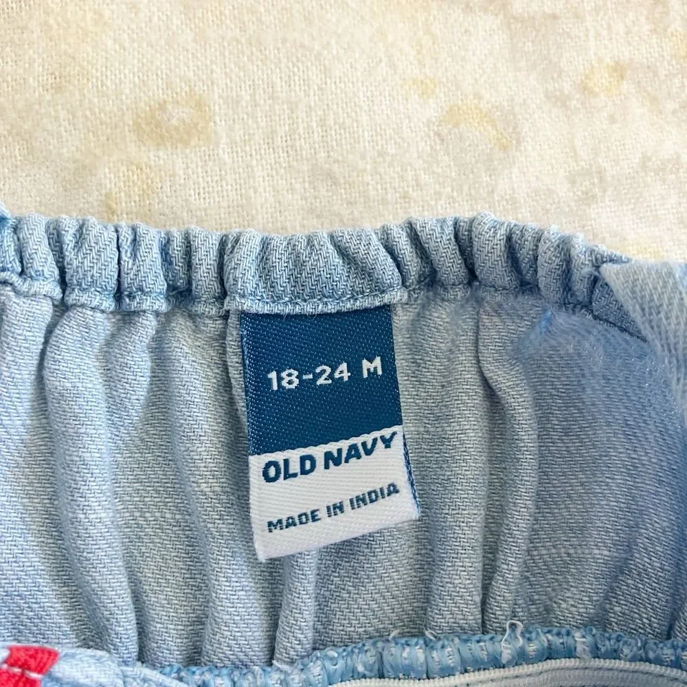 Old Navy Chambray Jumpsuit Baby Girl 18-24M Blue Sleeveless Ric Rac 4th of July